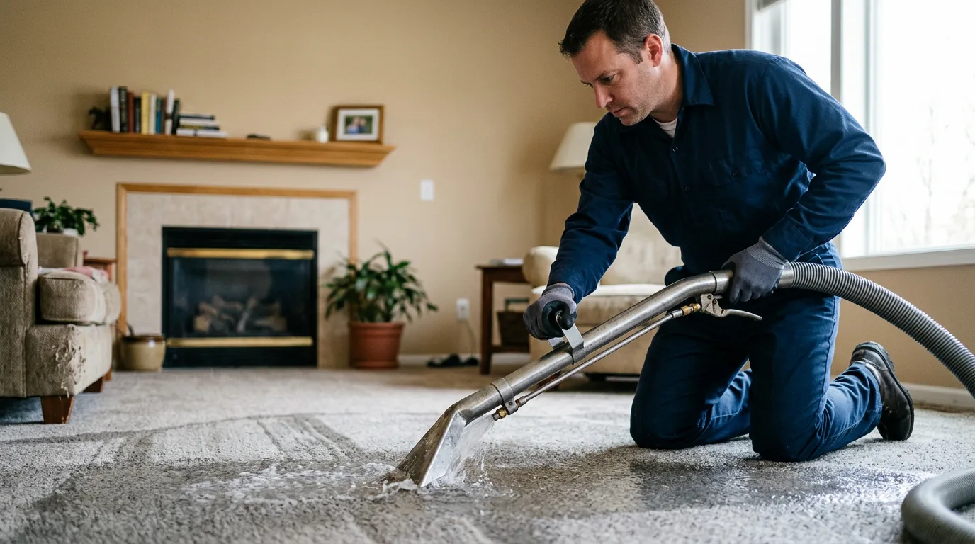 Water damage restoration technician working near Grandview, WA